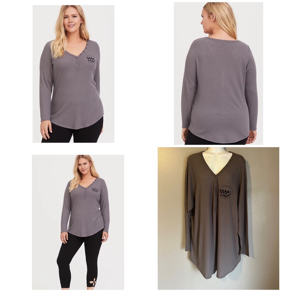 Torrid Size 5 Skull Waffle Knit Henley Tee